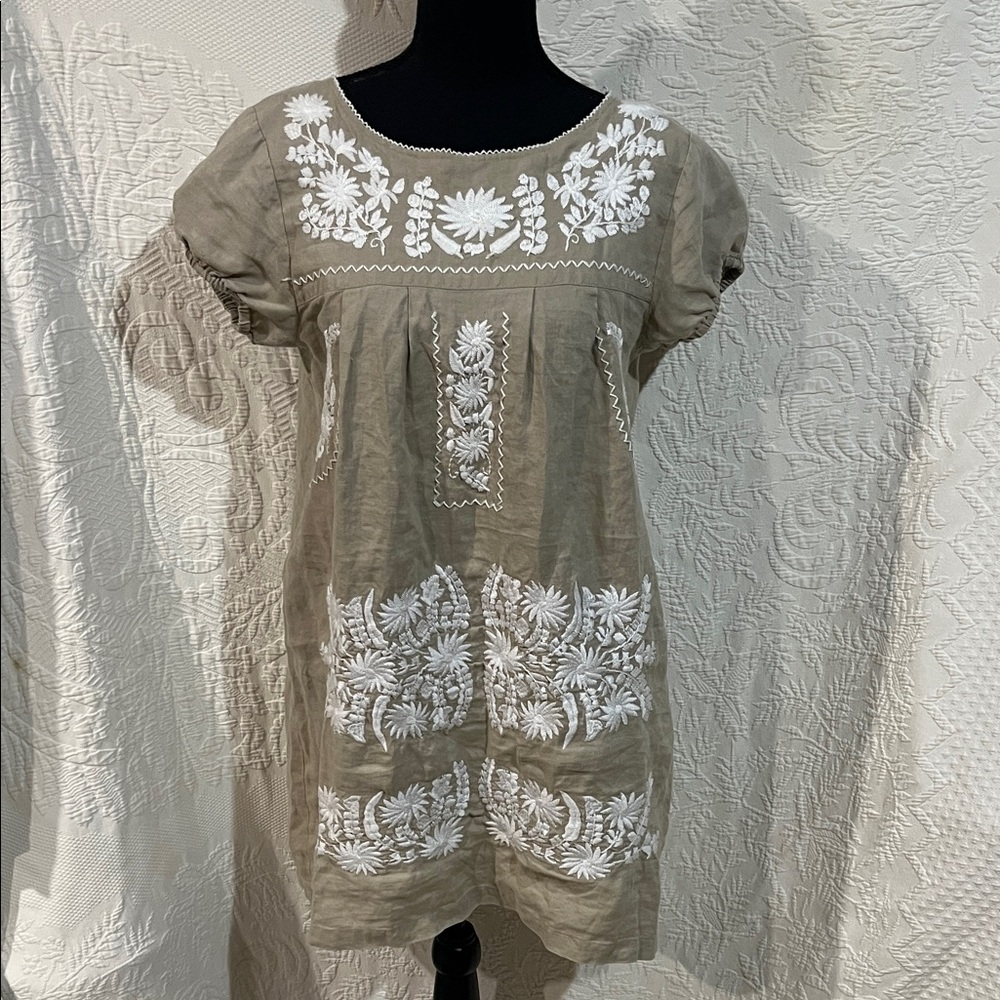 Zara Olive Green Mini Dress with White Floral Embroidery